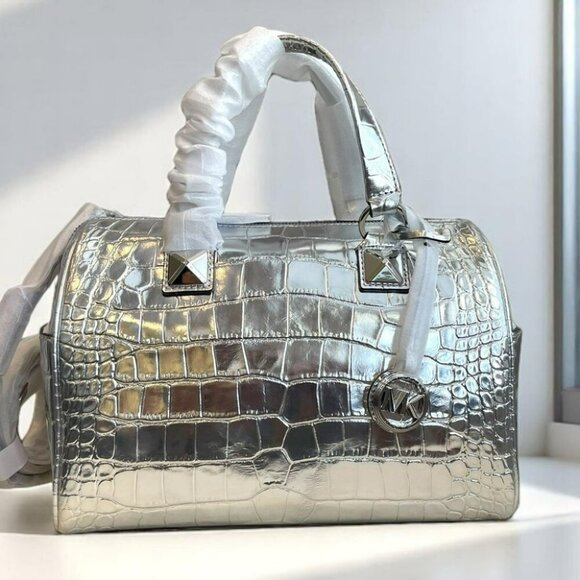 NWT Michael Kors Silver Satchel - Picture 3 of 14